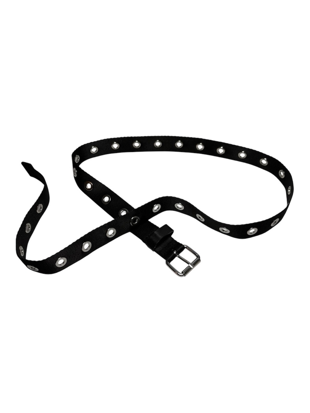 H&M Black Webbing Grommet Belt with Silver Buckle